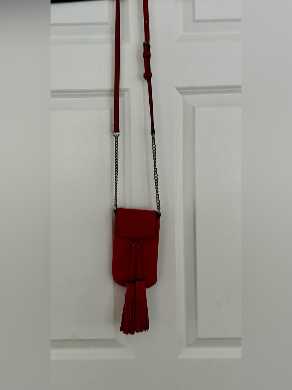 Rebecca Minkoff Red Pebbled Leather Tassel Phone Crossbody